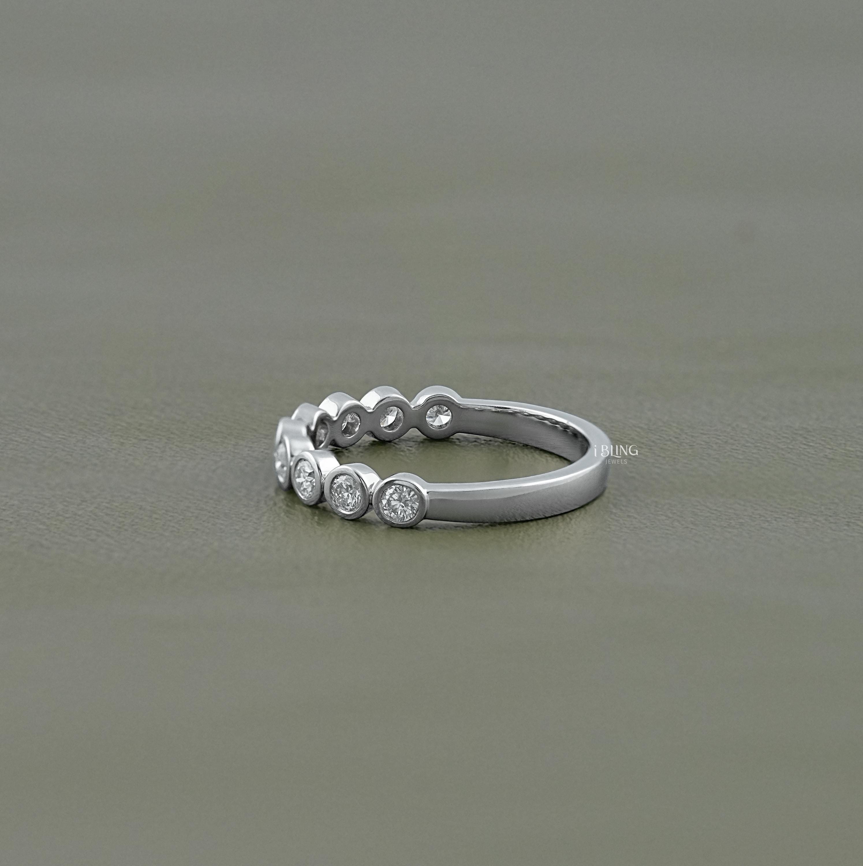 Round Cut Lab Grown Diamond Wedding Band | Bezel Set Half Eternity ...