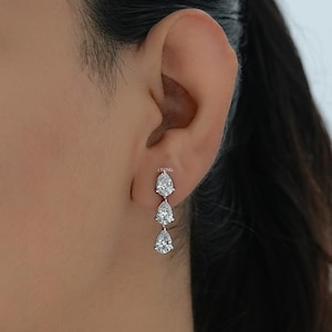 Pear Cut Lab Grown Diamond Drop Earrings/ Conflict-Free Diamond Dangle Earrings/ 14K Solid Gold Diamond Drop Earrings/ Earrings For Women