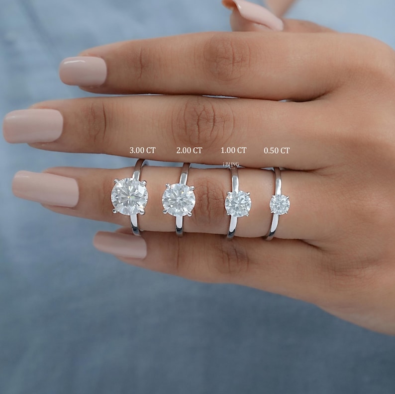 Round Moissanite Solitaire Engagement Ring / Colorless Moissanite Promise Ring For Her / Claw Prong Set Women's Ring / Ready To Ship