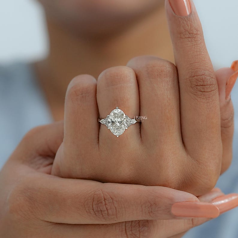 Oval Cut Lab Grown Diamond Seven Stone Engagement Ring / Pear Cut Eco Friendly Diamond Solitaire Wedding Ring / Anniversary Gift For Her
