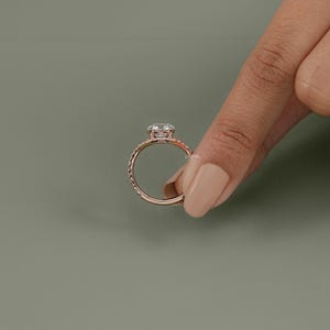 Round Cut Lab Diamond Engagement Ring/ CVD Diamond Solitaire With Accent Ring/ Eco Friendly Diamond Bridal Ring/ Anniversary Ring For Wife