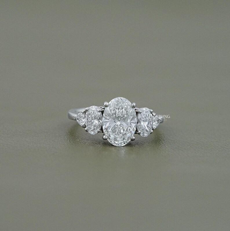 Oval Cut Lab Grown Diamond Five Stone Engagement Ring / EF-VS Diamond Stacking Ring / 14K Solid Gold Proposal Ring For Her / Bridesmaid Gift