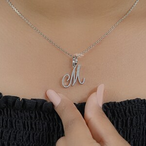 Round Cut Lab Grown Diamond Wedding Pendant / 14K Solid Gold M Letter CVD Diamond Pendant / Eco Friendly Diamond Anniversary Pendant For Her