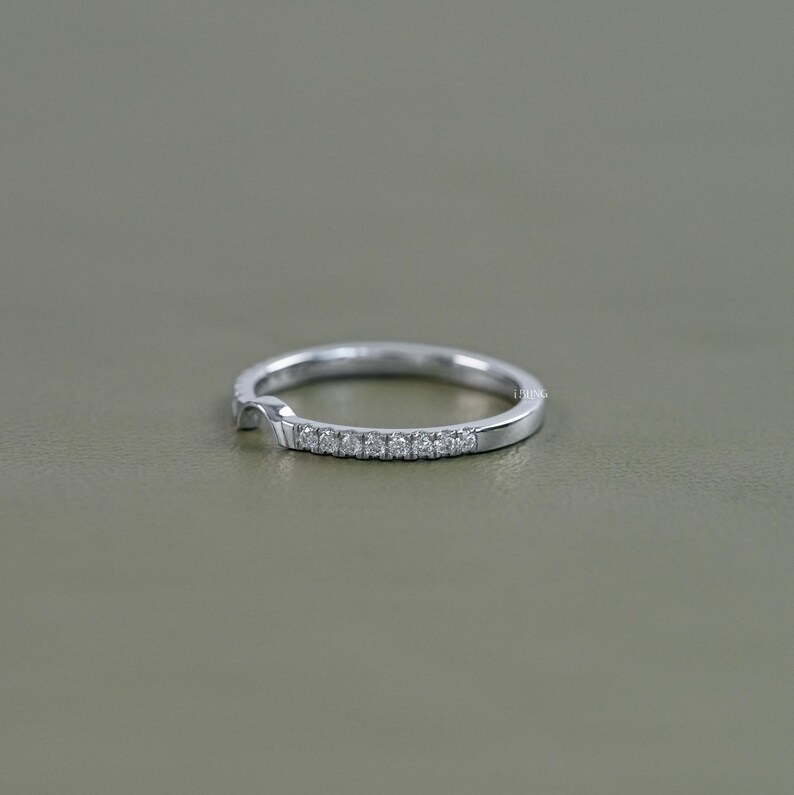 Half Round Shape Curved Accent Ring  Round Diamond Arch Ring  10K Solid Gold Engagement Ring  Conflict Free Diamond Anniversary Ring