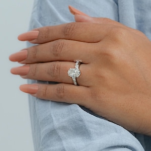 2 CT Oval Cut Lab Grown Diamond Solitaire Engagement Ring / Marquise Cut Conflict Free Diamond Prong Set Bypass Ring / Wedding Gift For Her