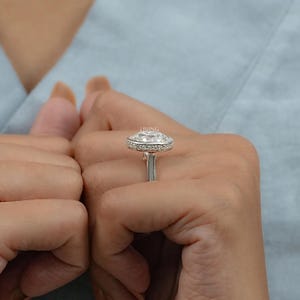 Round Cut Lab Grown Diamond Bezel Engagement Ring / IGI Certified Man Made Diamond Hidden Halo 14K Gold Ring / Birthday Gift For Her
