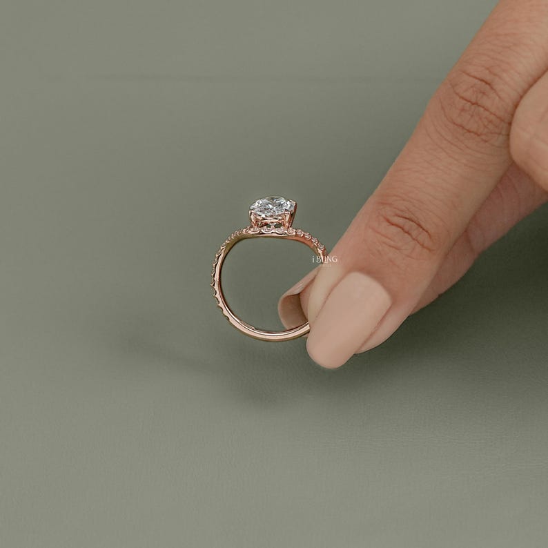 Oval Cut Lab Grown Diamond Wedding Ring/ CVD Diamond Solitaire With Accent Ring/ 14k Solid Gold Curved Engagement Ring/ Bridesmaid Gift
