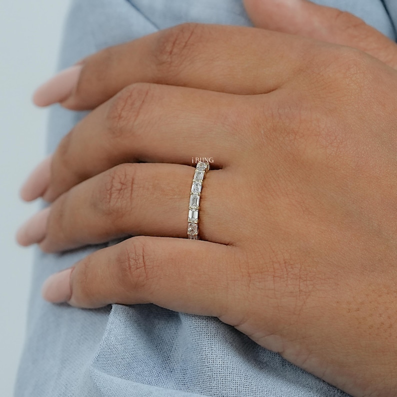 East West Emerald Cut Lab Grown Diamond Eternity Band / Man Made Diamond Wedding Band For Bride To Be / Personalized Jewelry Gift For Her