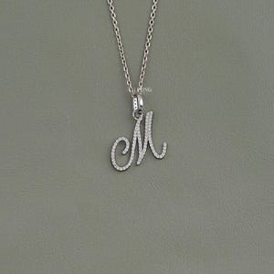 Round Cut Lab Grown Diamond Wedding Pendant / 14K Solid Gold M Letter CVD Diamond Pendant / Eco Friendly Diamond Anniversary Pendant For Her
