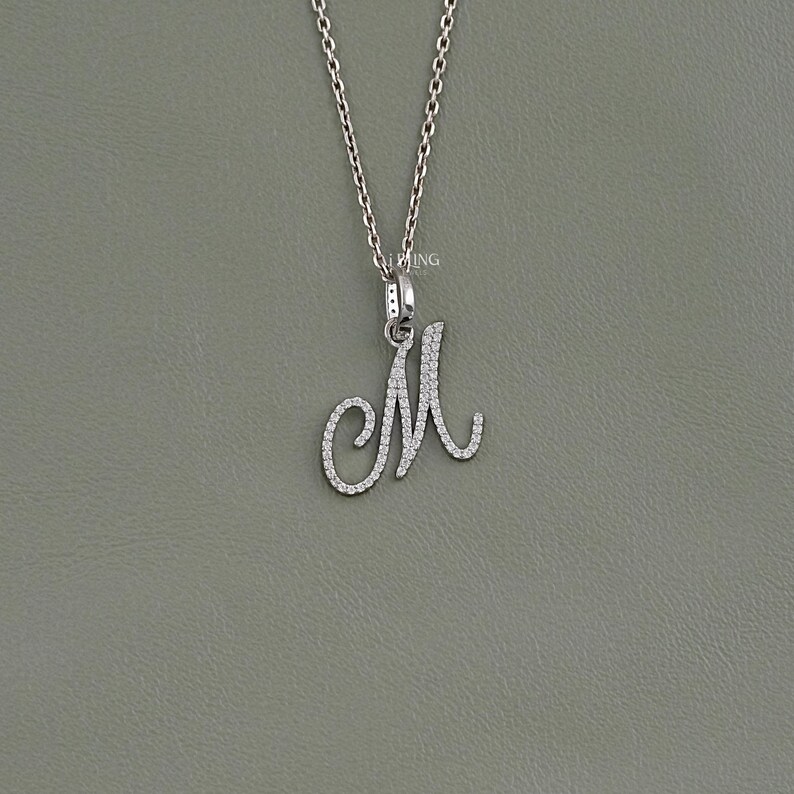 Round Cut Lab Grown Diamond Wedding Pendant / 14K Solid Gold M Letter CVD Diamond Pendant / Eco Friendly Diamond Anniversary Pendant For Her