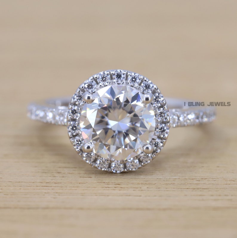 Mothers Day Sale Round Moissanite Engagement Ring Round Halo Diamond Ring Anniversary Ring for Her Moissanite Promise Ring on Etsy