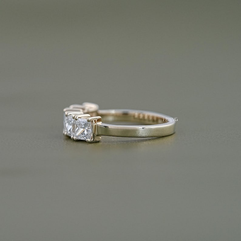 Princess Cut CVD Diamond Five Stone Ring / EF-VS Lab Wedding Ring / Anniversary Ring For Wife / Hand Made Diamond Proposal Ring