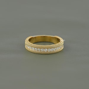 Round Cut Conflict Free Diamond Unisex Wedding Band/ Milgrain Set Half Eternity Band/ Lab Diamond Stackable Engagement Band/ Gift For Him