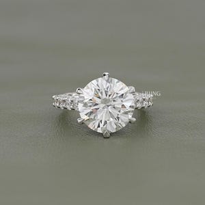 Round Cut Lab Diamond Solitaire Accent Engagement Ring / 8 CT Man Made Diamond Pave Set Wedding Ring / Statement Ring For Anniversary Gift
