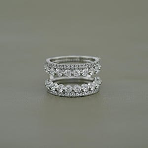 Round Cut Lab Diamond Wrap Guard Band / Conflict Free Diamond Enhancer Band / 14K Solid Gold Customized Matching Band / Double Row Band