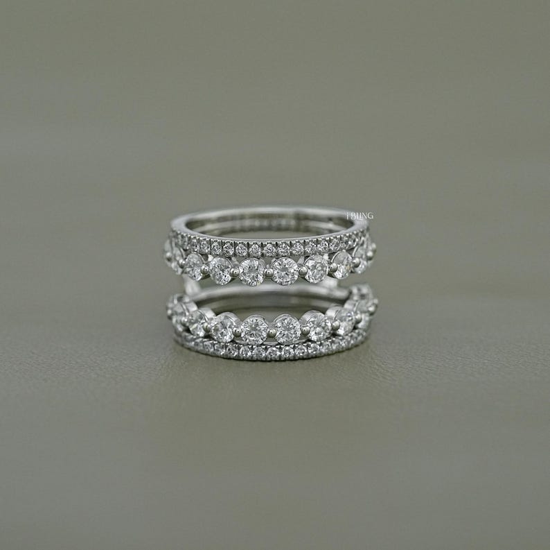 Round Cut Lab Diamond Wrap Guard Band / Conflict Free Diamond Enhancer Band / 14K Solid Gold Customized Matching Band / Double Row Band