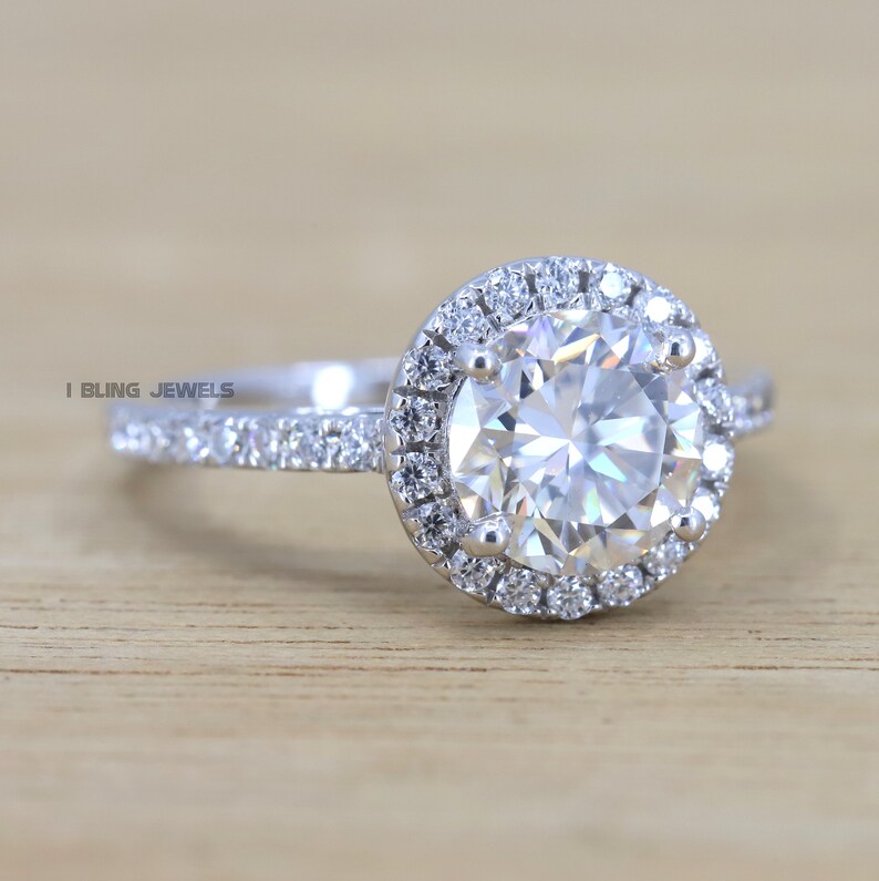 Mothers Day Sale Round Moissanite Engagement Ring Round Halo Diamond Ring Anniversary Ring for Her Moissanite Promise Ring on Etsy