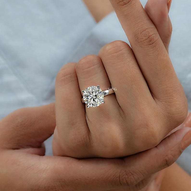 IGI Certified 6 CT Round Cut Handmade Diamond Euro Statement Ring / Round Shape Lab Diamond Engraving Engagement Ring / Wedding Gift For Her