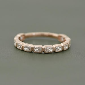 Radiant Cut Lab Diamond East West Eternity Band / 14K Solid Gold Bezel Set Wedding Band / Conflict Free Diamond 3/4 Th Anniversary Band