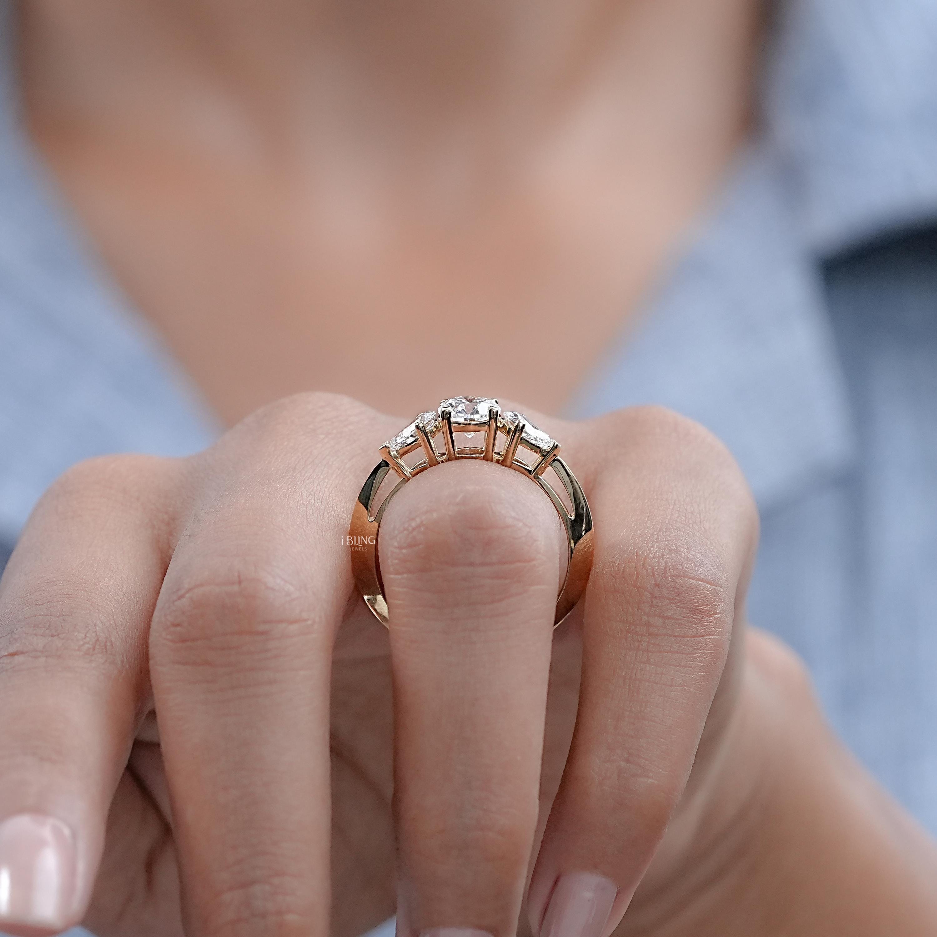 Round Cut Lab Grown Diamond Ring / Three Stone Lab Diamond Engagement ...