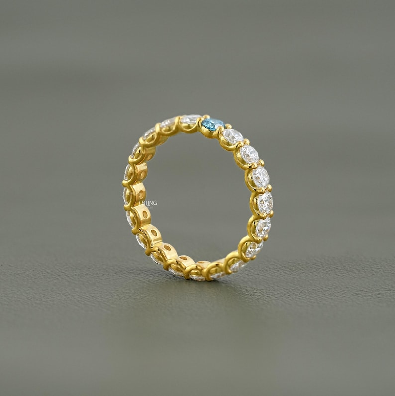 Round Cut CVD Diamond Full Eternity Band / Lab Grown Color Diamond Proposal Band / Conflict Free Diamond Anniversary Band / Birthday Gift