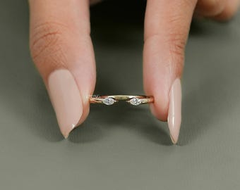 Marquise Cut Lab Grown Diamond Toi ET Moi Wedding Band / Man Made Diamond Prong Set Open Cuff Gold Band / CVD Diamond Band For Bridal Gift