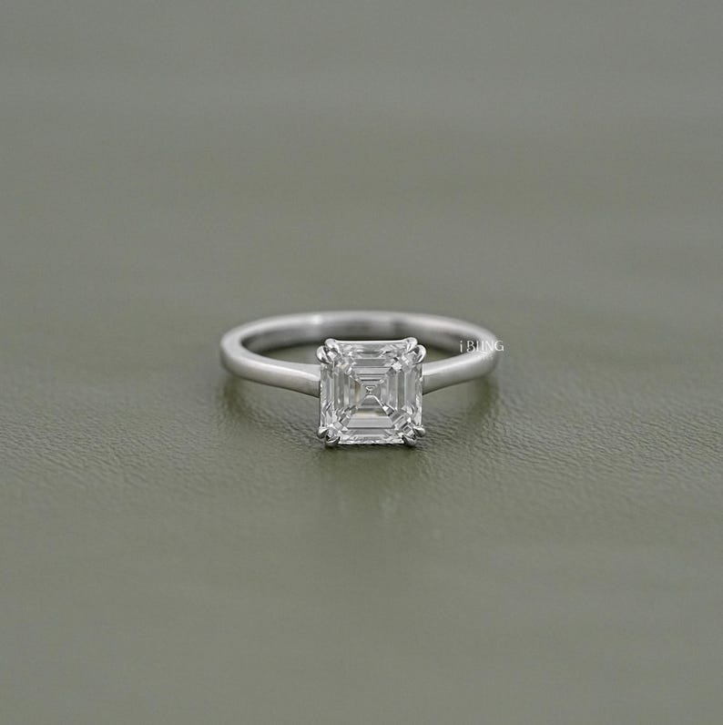 Asscher Cut Lab Diamond Solitaire Engagement Ring / 0.50 To 3.00 Carat CVD Diamond Ring / EF-VS Diamond Women's Ring / Proposal Ring For Her