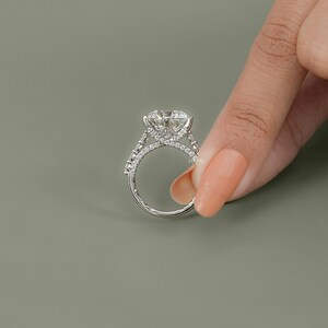 Round Cut Lab Diamond Solitaire Accent Engagement Ring / 8 CT Man Made Diamond Pave Set Wedding Ring / Statement Ring For Anniversary Gift