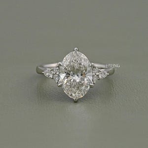 Oval Cut Lab Grown Diamond Seven Stone Engagement Ring / Pear Cut Eco Friendly Diamond Solitaire Wedding Ring / Anniversary Gift For Her
