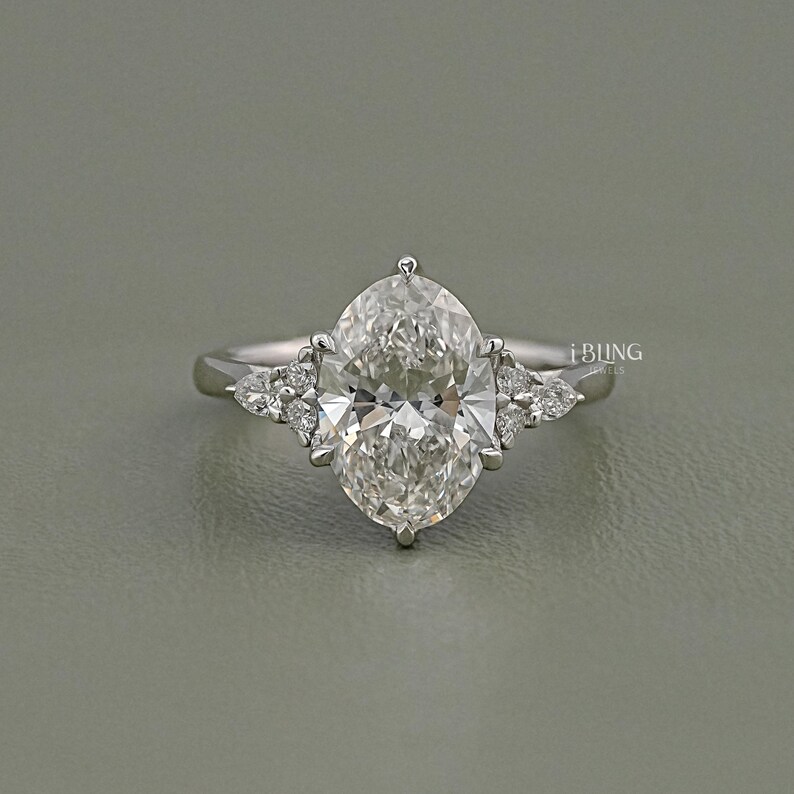 Oval Cut Lab Grown Diamond Seven Stone Engagement Ring / Pear Cut Eco Friendly Diamond Solitaire Wedding Ring / Anniversary Gift For Her