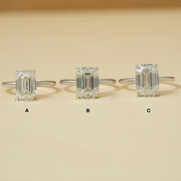 Emerald Cut verlovingsring in 14K massief goud / Solitaire Moissanite trouwring voor dames / mooiste diamanten jubileumcadeauring