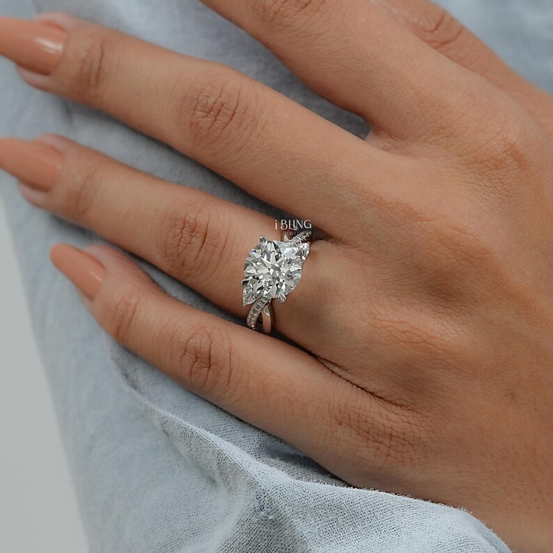 Round Cut Lab Grown Diamond Twisted Shank Solitaire Engagement Ring / Man Made Diamond Accent Wedding Ring / Anniversary Gift For Her