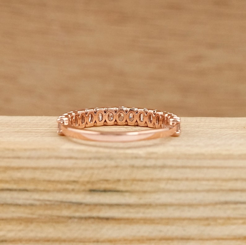 Oval Lab Grown Diamond Wedding Band / 14K Rose Gold CVD Diamond Half Eternity Band / Stackable Matching Band / Bridal Vintage Proposal Band