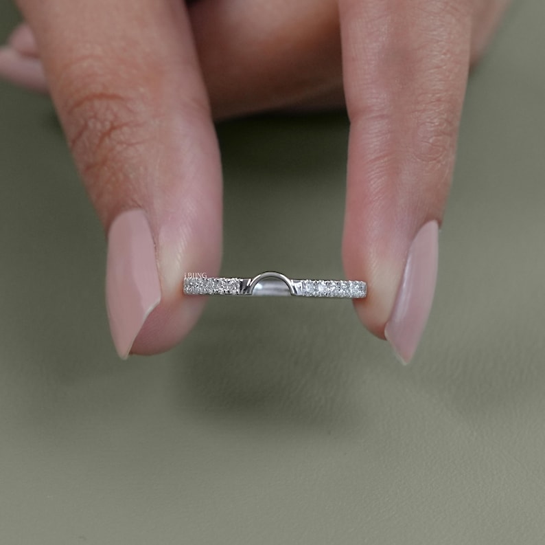 Half Round Shape Curved Accent Ring  Round Diamond Arch Ring  10K Solid Gold Engagement Ring  Conflict Free Diamond Anniversary Ring