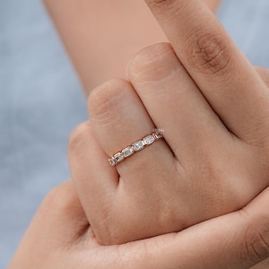 Radiant Cut Lab Diamond East West Eternity Band / 14K Solid Gold Bezel Set Wedding Band / Conflict Free Diamond 3/4 Th Anniversary Band