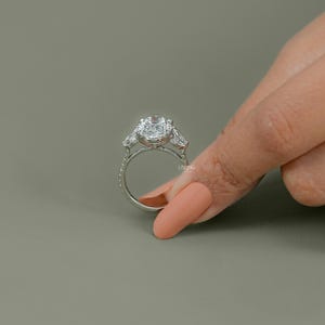 Oval Cut Lab Grown Diamond Split Shank Engagement Ring / Marquise Cut Side Diamond Prong Set Wedding Jewelry / Personalized Gift For Her