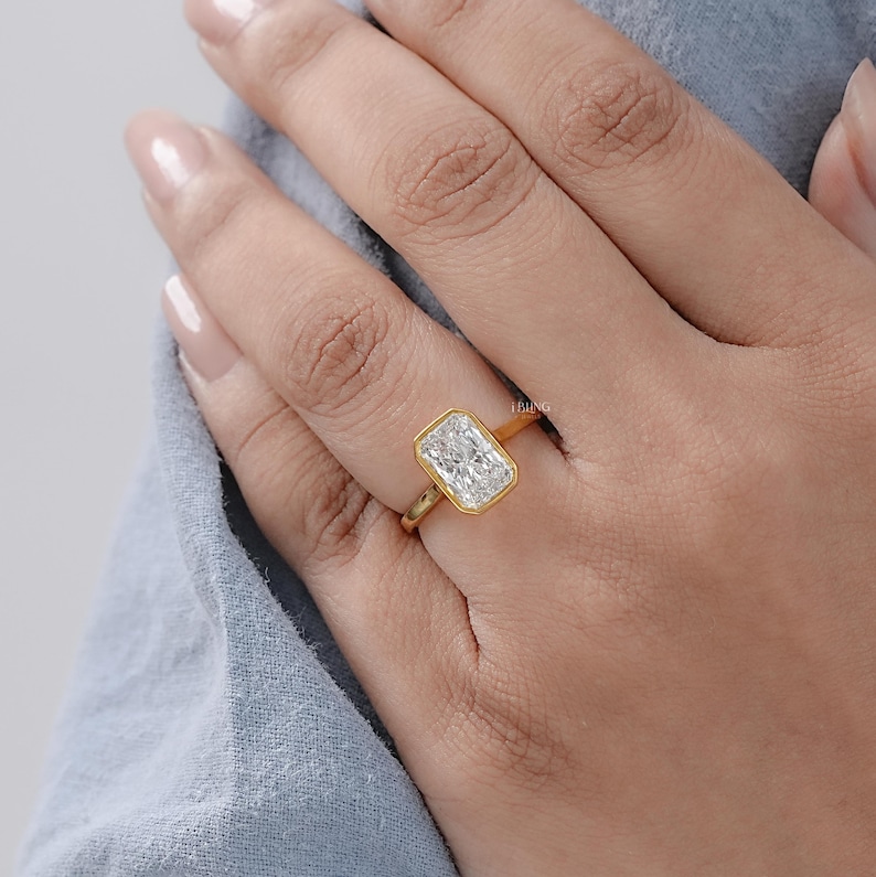 0.50 To 3.00 CT Radiant Cut Lab Diamond Solitaire Engagement Ring / EF-VS Diamond Bezel Set Wedding Ring / Personalized Jewelry Gift For Her