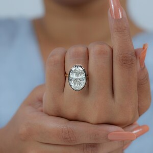 Oval Cut Man Made Diamond Solitaire Engagement Ring / 9 CT IGI Certified Diamond Prong Set Wedding Ring / Two Tone Ring For Anniversary Gift