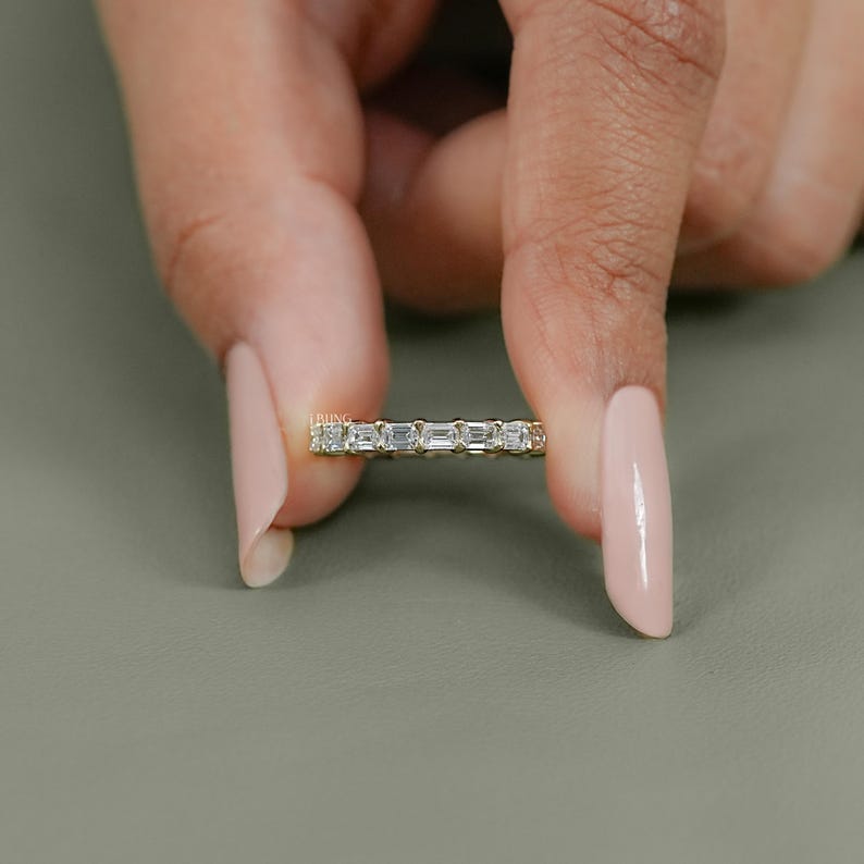 East West Emerald Cut Lab Grown Diamond Eternity Band / Man Made Diamond Wedding Band For Bride To Be / Personalized Jewelry Gift For Her