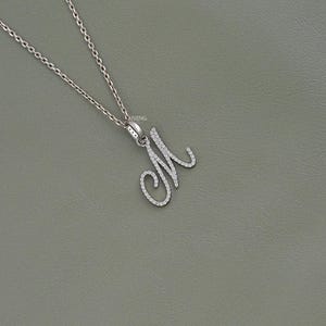 Round Cut Lab Grown Diamond Wedding Pendant / 14K Solid Gold M Letter CVD Diamond Pendant / Eco Friendly Diamond Anniversary Pendant For Her