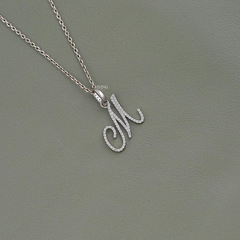 Round Cut Lab Grown Diamond Wedding Pendant / 14K Solid Gold M Letter CVD Diamond Pendant / Eco Friendly Diamond Anniversary Pendant For Her