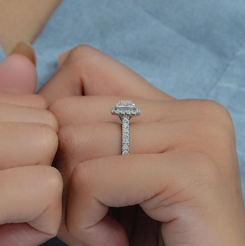 Radiant Cut Eco-Friendly Diamond Engagement Ring CVD Diamond Halo Accent Ring EF-VS Lab-Grown Diamond Wedding Ring Bridal Ring For Her