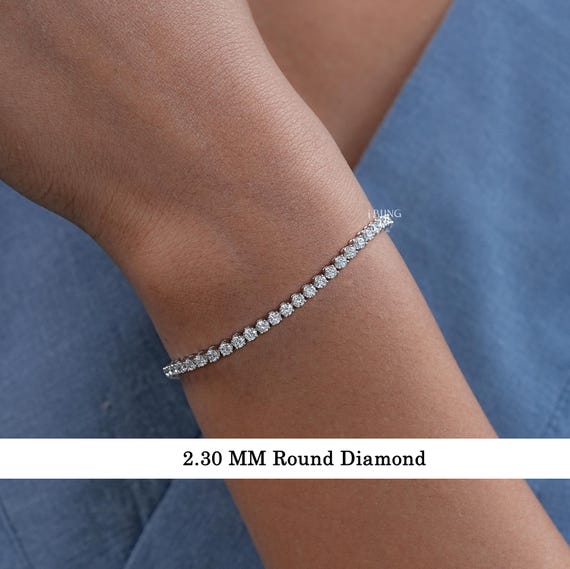 2.30 MM Round Lab Diamond Bracelet / 14K White Gold Tennis Bracelet / Lab Grown Diamond Bracelet For Bride / Anniversary Gift For Her
