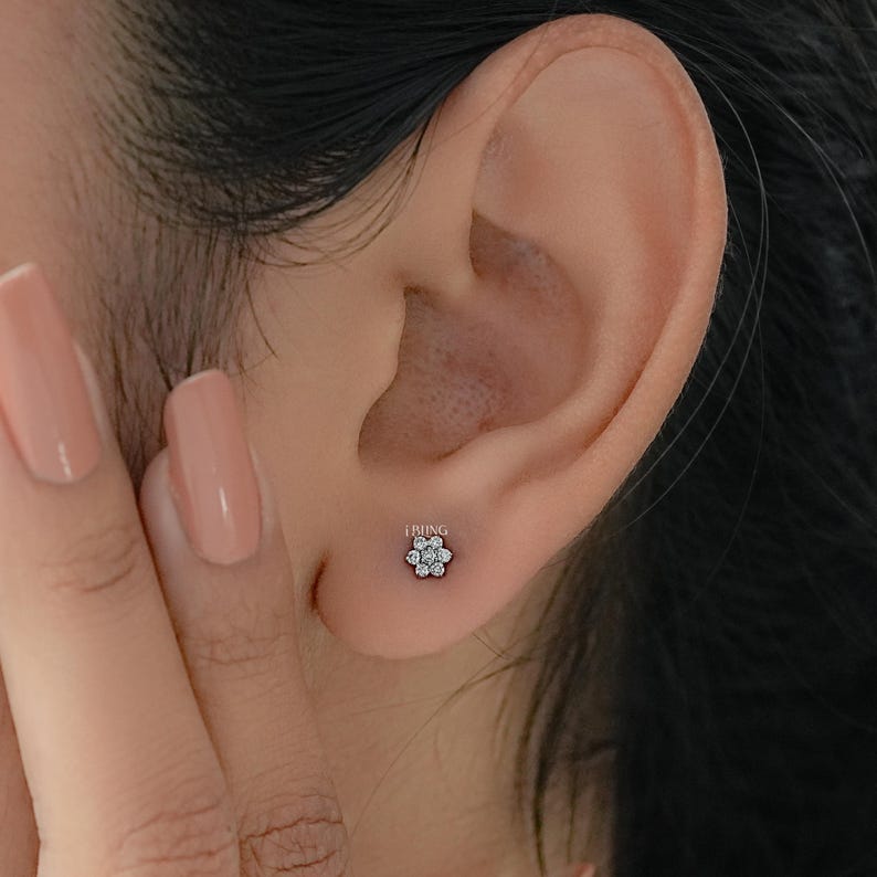Round Cut Lab Grown Diamond Cluster Earrings/ Eco Friendly Diamond Stud Earrings/ Floral Style CVD Diamond Earrings/ Screw Back Earrings