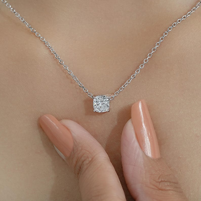 Square Cushion Lab Grown Diamond Pendant / Eco Friendly Diamond Solitaire Pendant / Conflict Free Diamond Minimalist Pendant For Bridal Gift