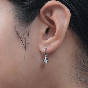 Round Cut Lab Diamond Hoop Earrings  Bezel Set CVD Diamond Dangle Earrings  Solid Gold Women's Earrings  Huggie Hoop Earrings For Her