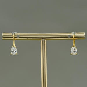Pear Cut Lab Grown Diamond Hoop Earrings / EF- VS Clarity Conflict Free Diamond Lever Back Solitaire Gold Earrings / Bridal Gift For Her