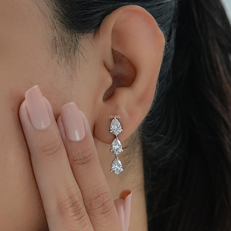 Pear Cut Lab Grown Diamond Drop Earrings/ Conflict-Free Diamond Dangle Earrings/ 14K Solid Gold Diamond Drop Earrings/ Earrings For Women