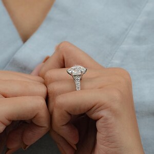 Round Cut Lab Diamond Solitaire Accent Engagement Ring / 8 CT Man Made Diamond Pave Set Wedding Ring / Statement Ring For Anniversary Gift