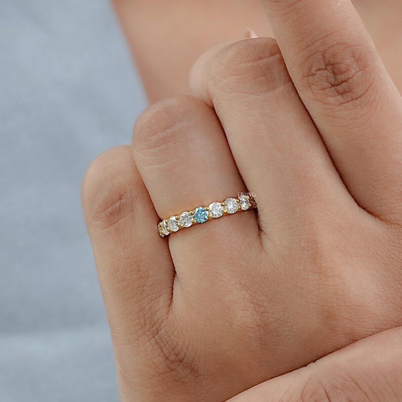 Round Cut CVD Diamond Full Eternity Band / Lab Grown Color Diamond Proposal Band / Conflict Free Diamond Anniversary Band / Birthday Gift
